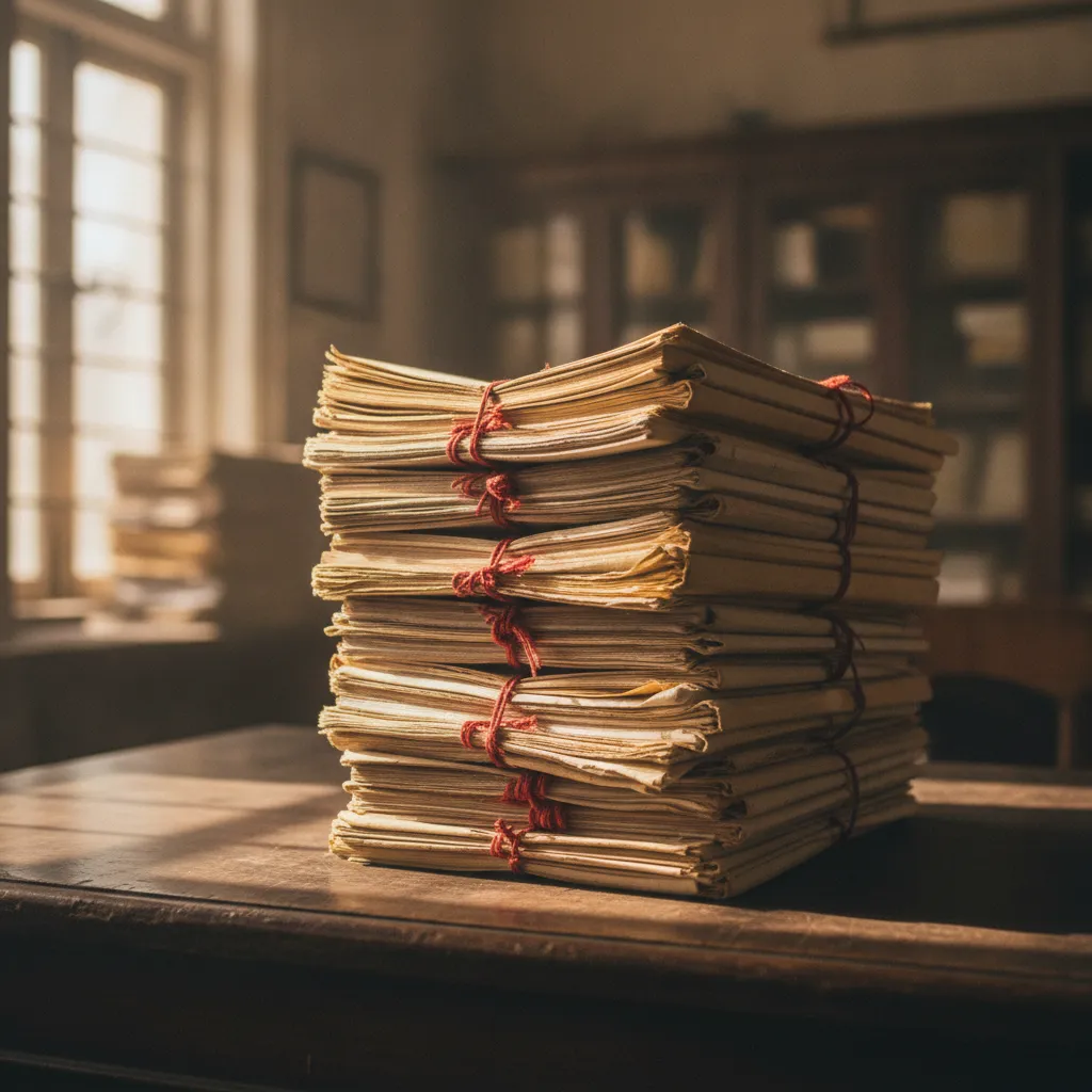 Government files and bound statute volumes on a desk in an office, Delhi